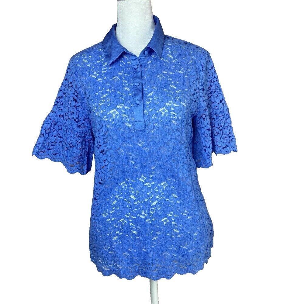 Banana Republic Short Bell Sleeve Blue‎ Lace Top Women's Size Small Open Lace